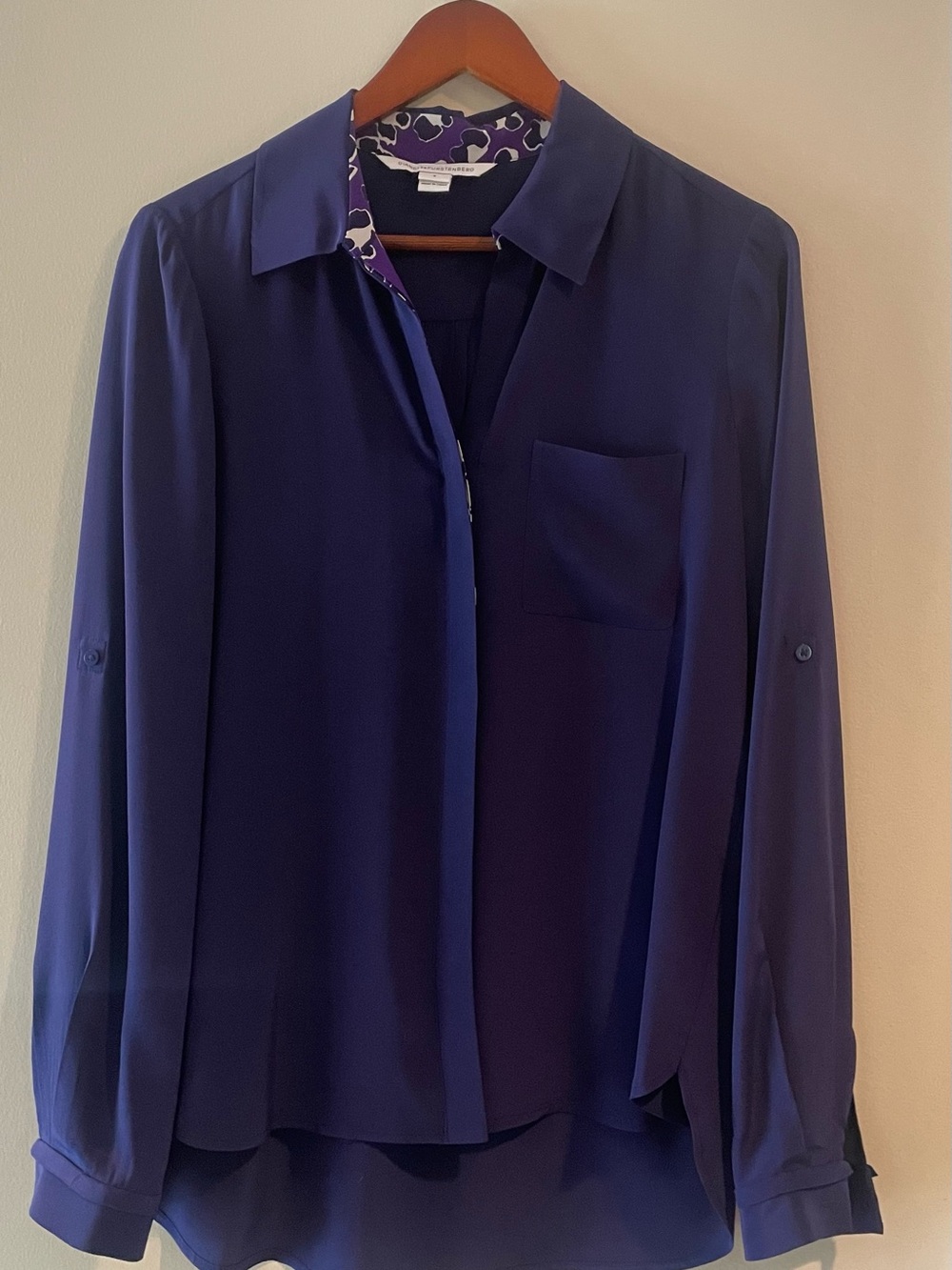 Diane Von Furstenberg Deep Purple Silk Button-Down Blouse